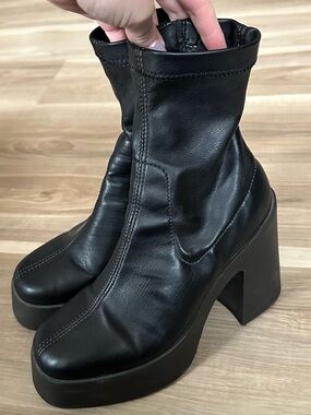 ASOS Black Platform Block Heel Ankle Boots with Square Toe